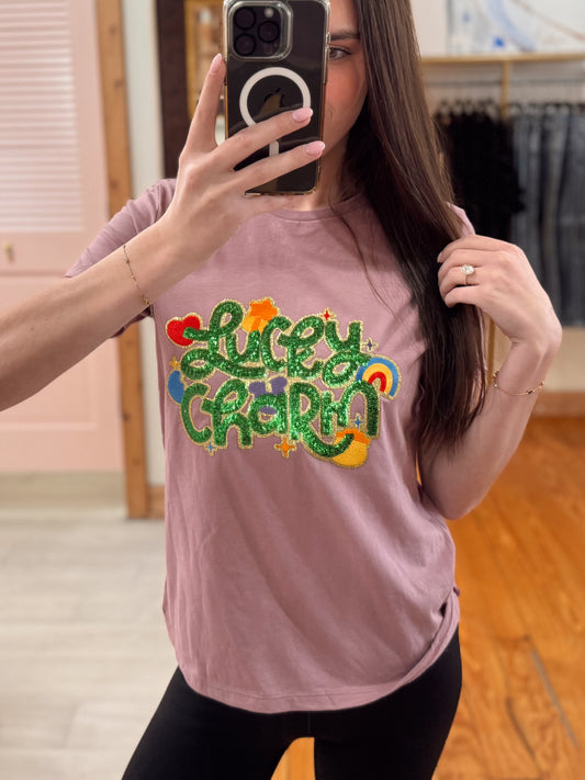 Lucky Charm Sequin V Neck Tee