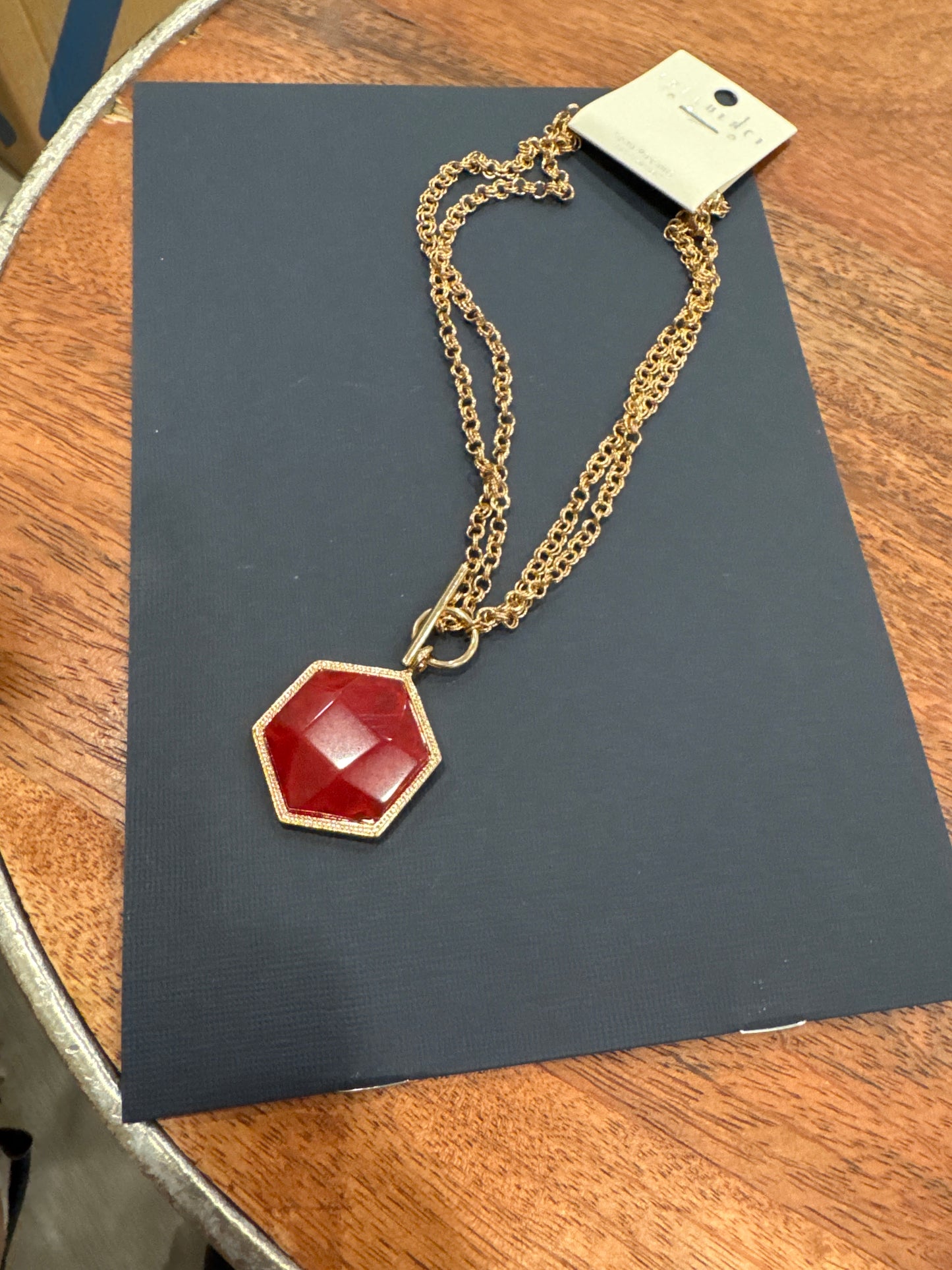 Burgundy Hexagon Necklace