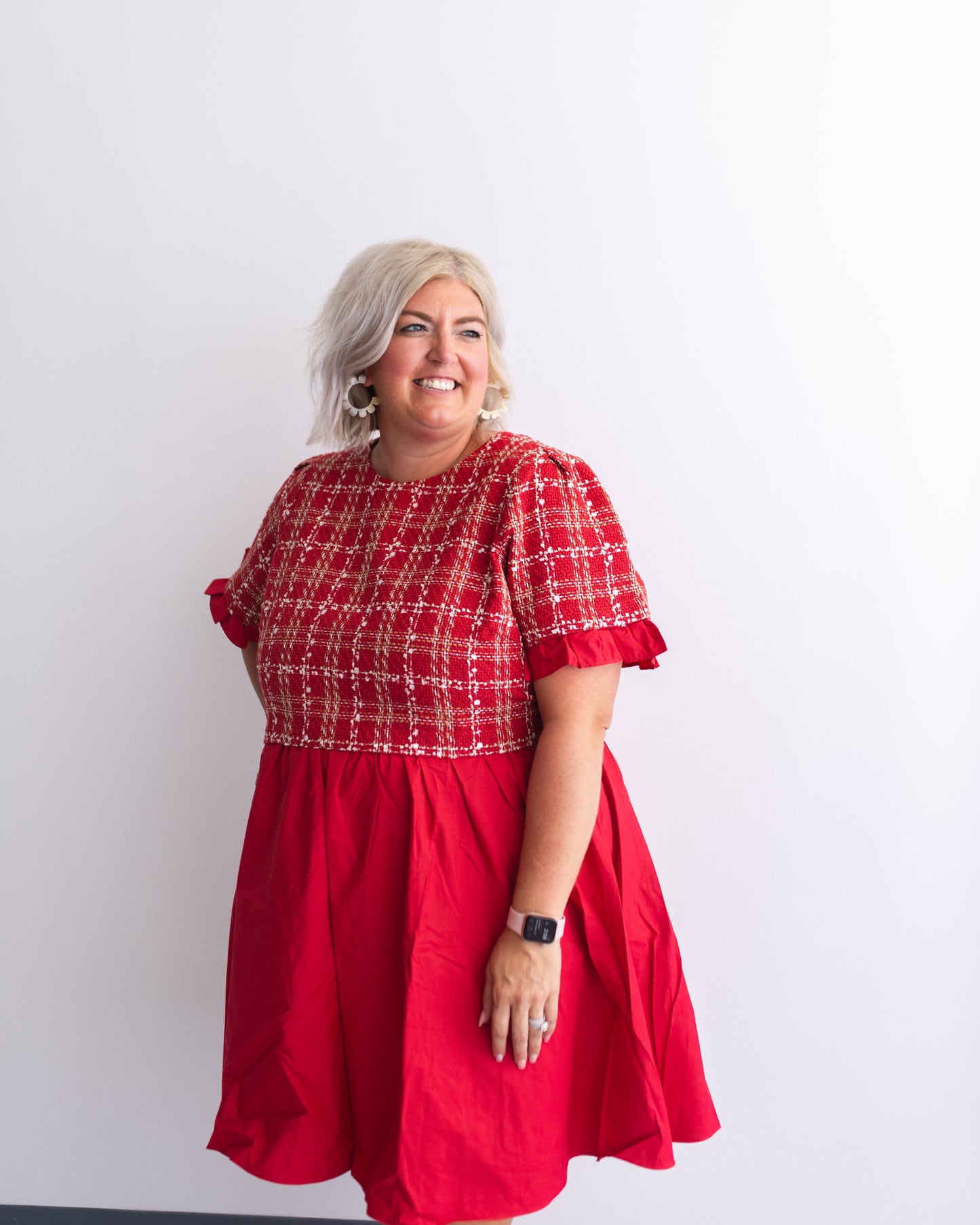 Dramatic Poise Tweed & Poplin Dress