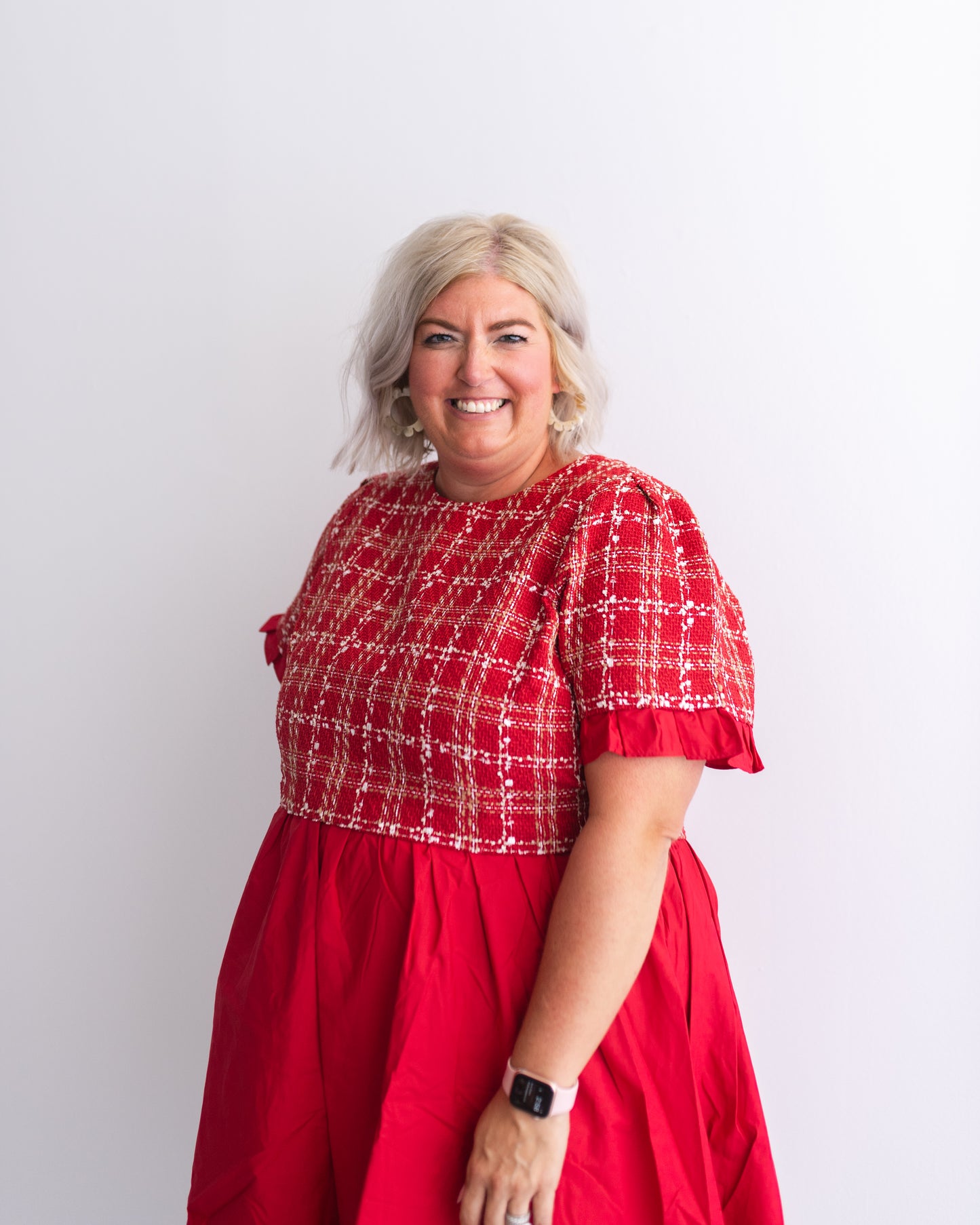 Dramatic Poise Tweed & Poplin Dress