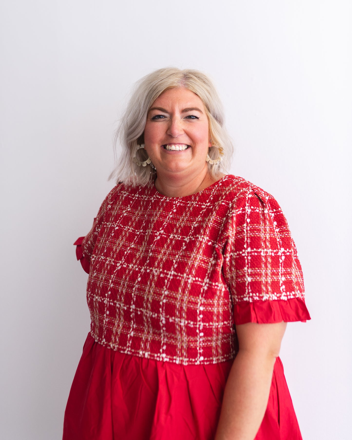 Dramatic Poise Tweed & Poplin Dress