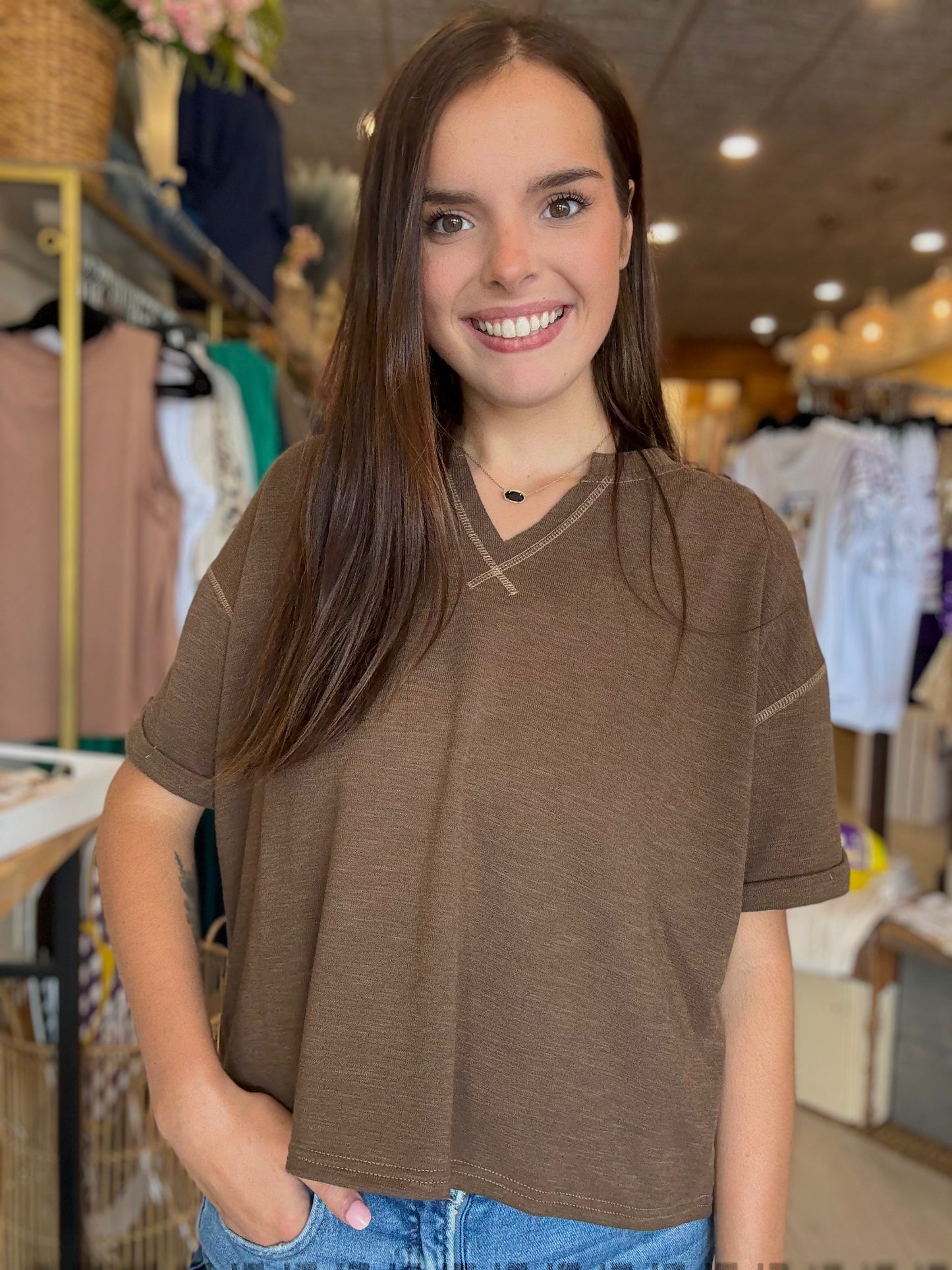 Mocha Mist Cuff Sleeve Top