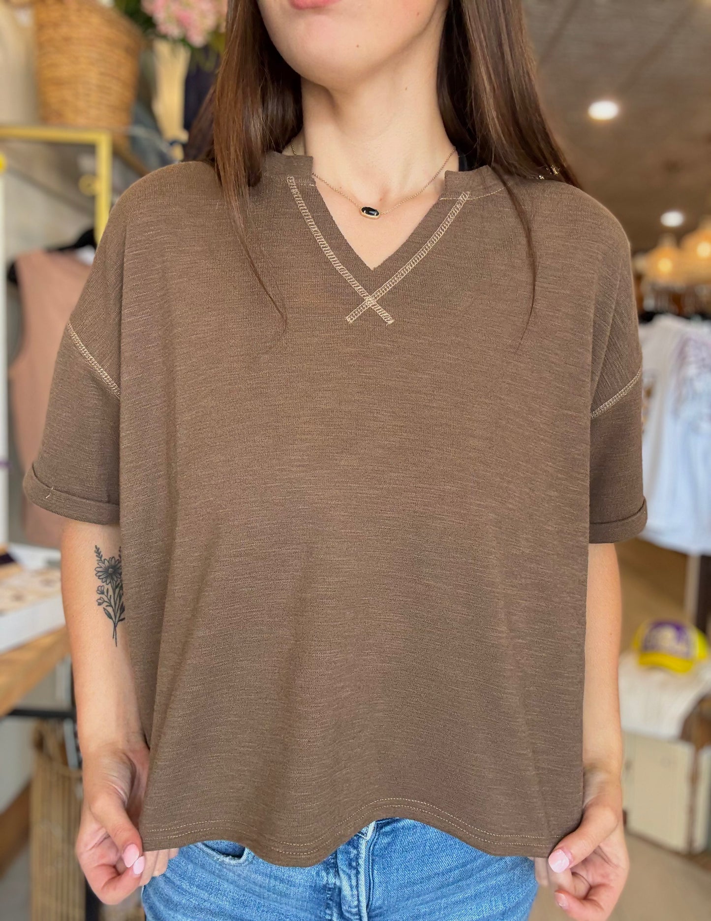 Mocha Mist Cuff Sleeve Top