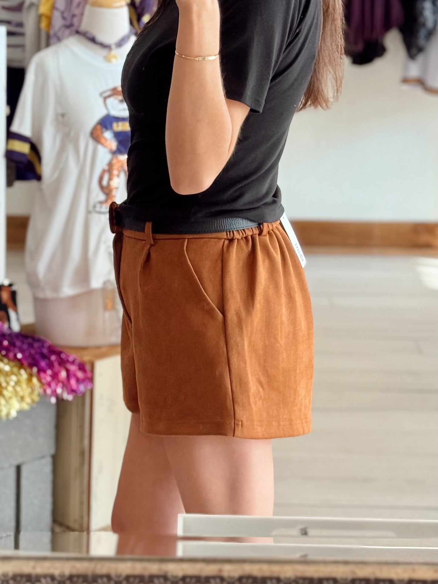 Camel Suede Shorts