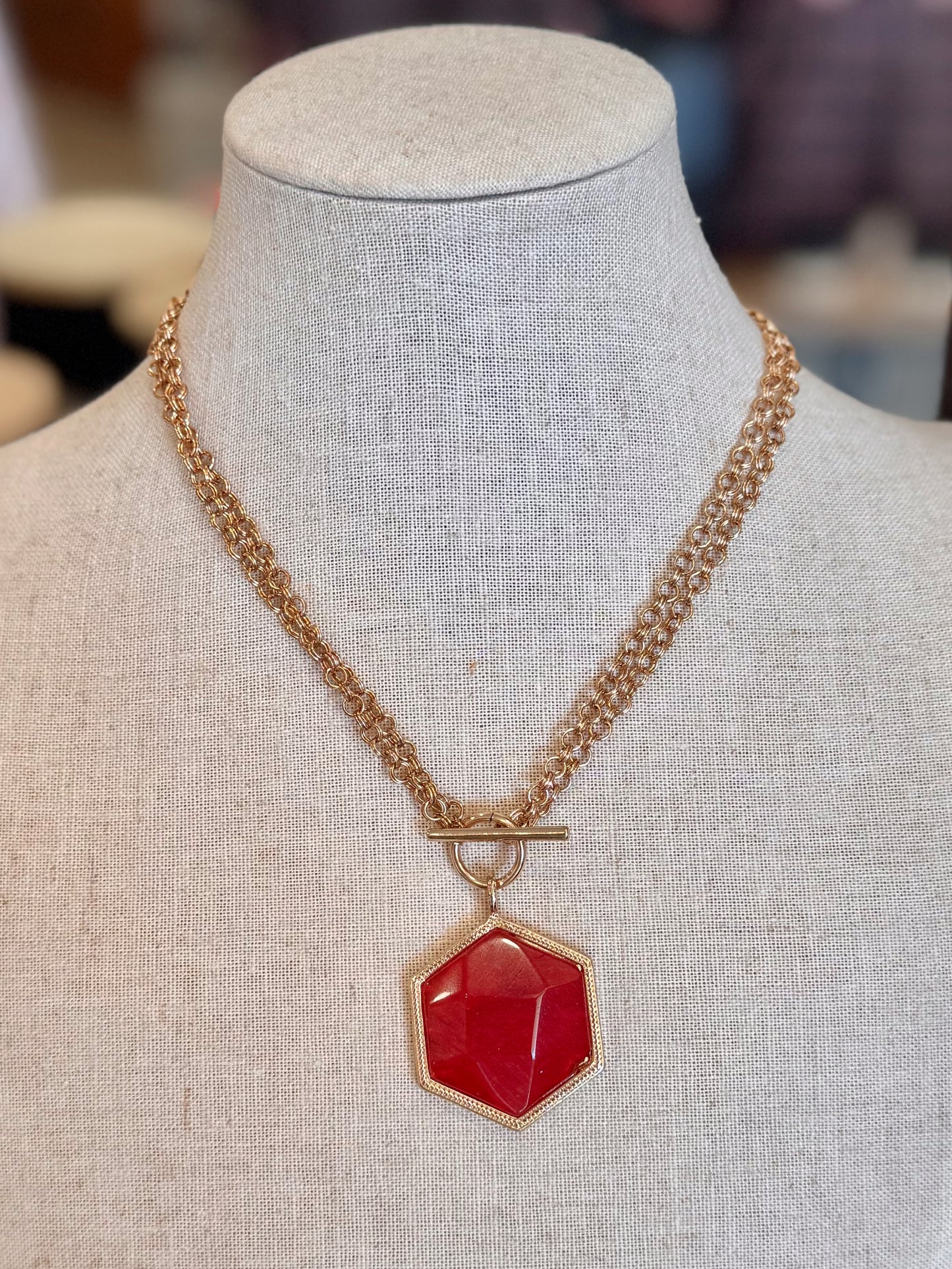 Burgundy Hexagon Necklace