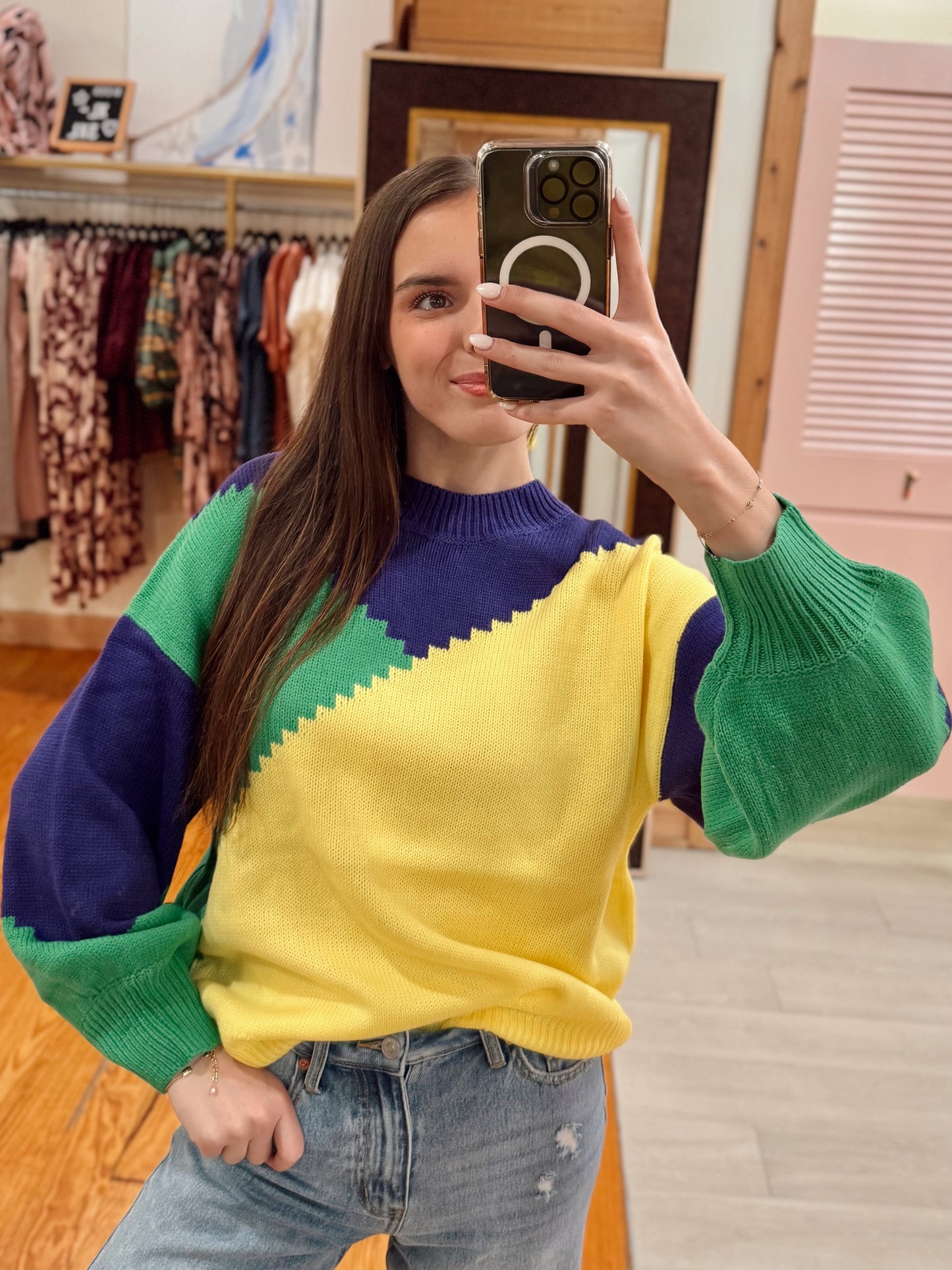 Mardi Gras Color Block Knitted Sweater
