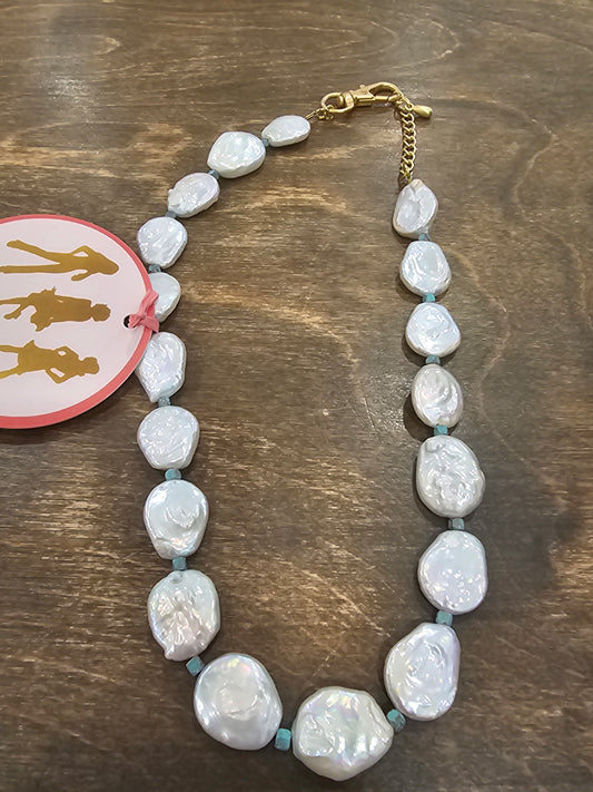 Coin Pearl & Brass Necklace Virtue