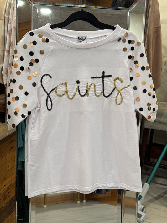 Saints Sequin White Top