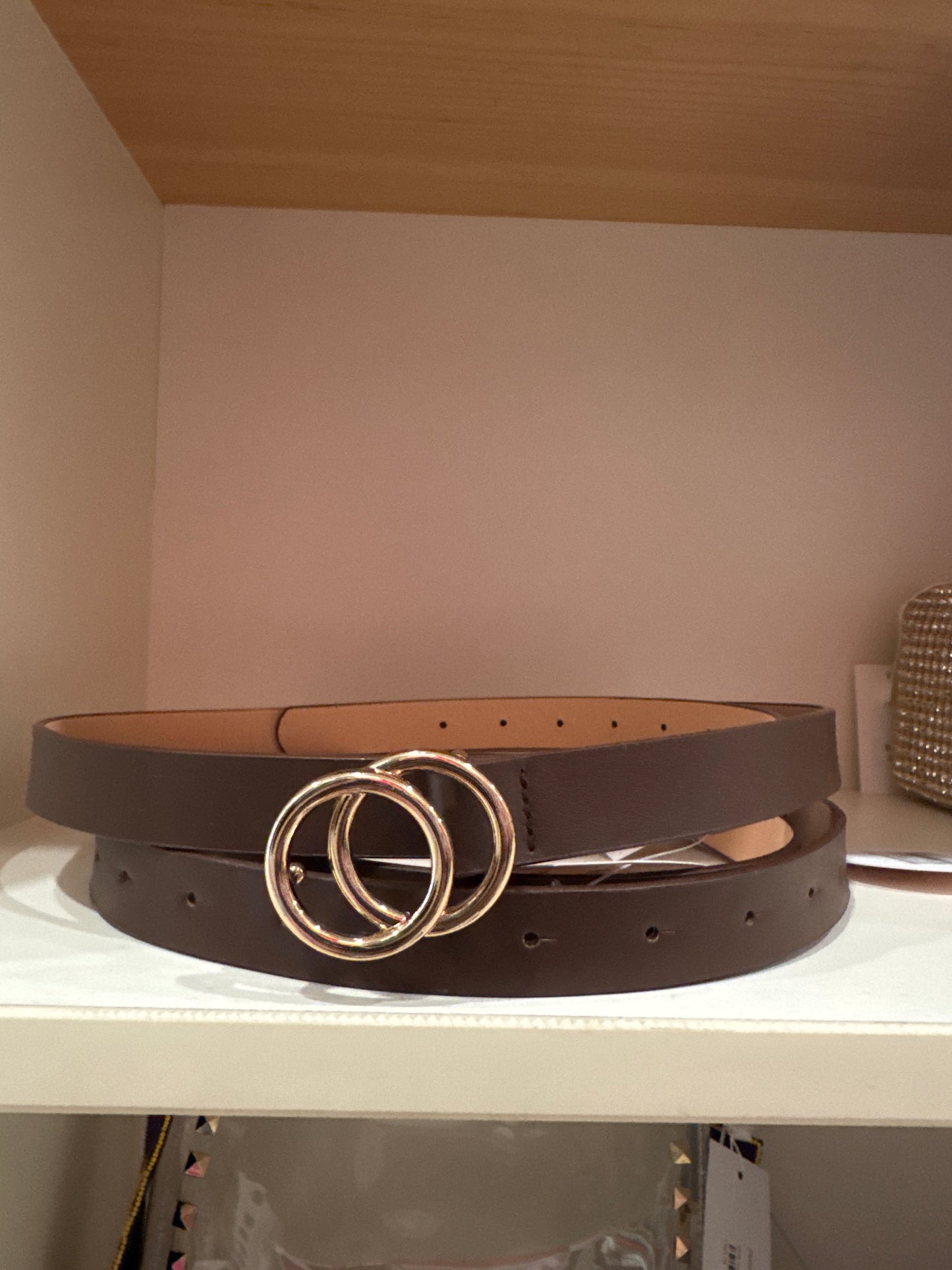 Brown Skinny Gold Ring Belt