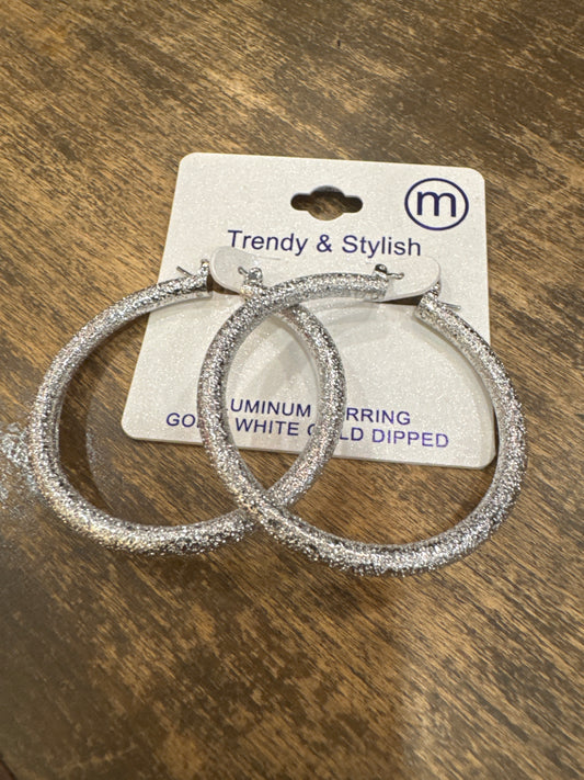 Sparkly Silver Hoops