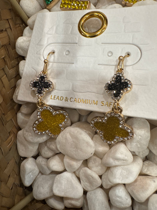 Black and Gold Clover Earrings