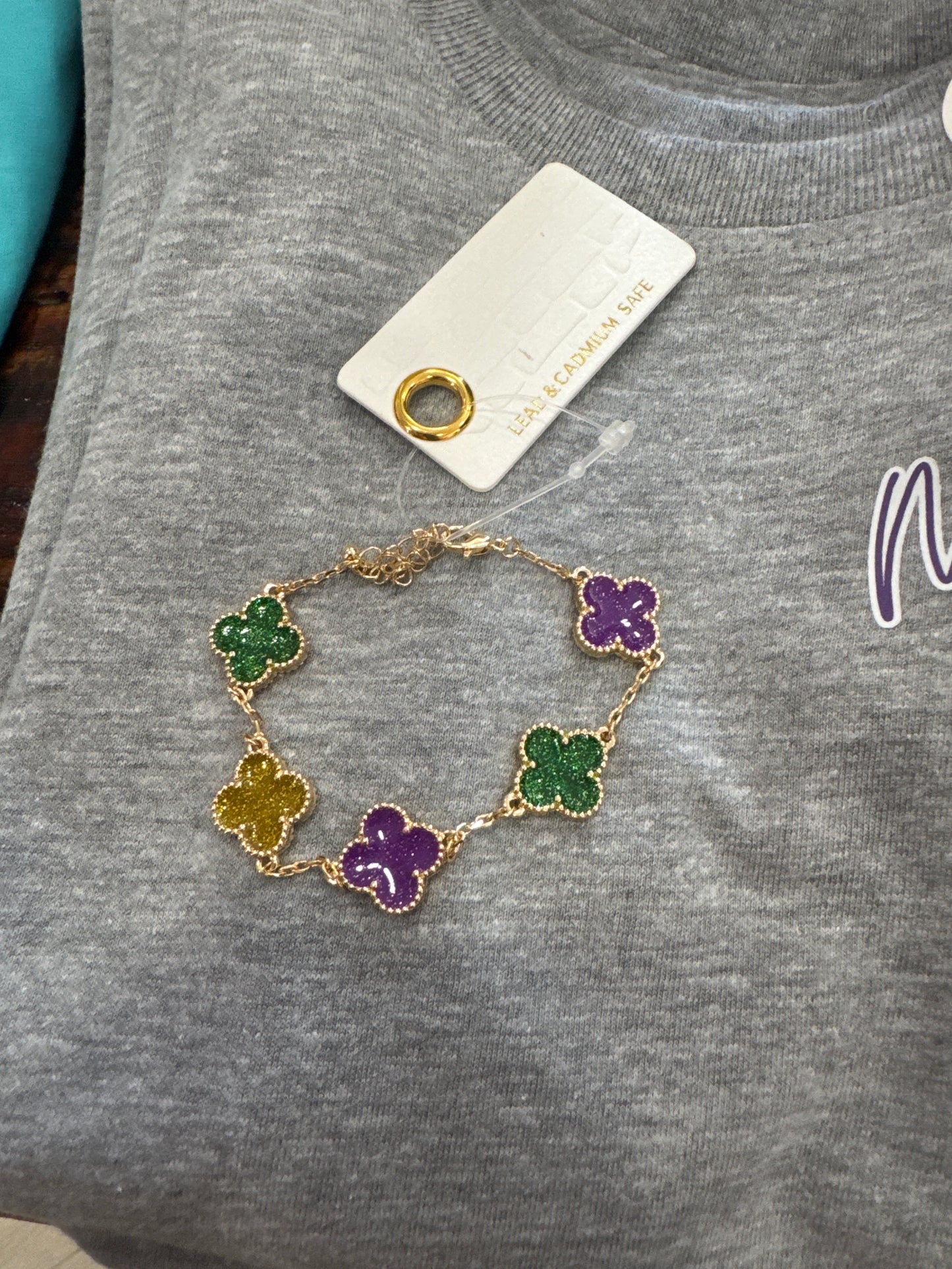 Mardi Gras Clover Bracelet