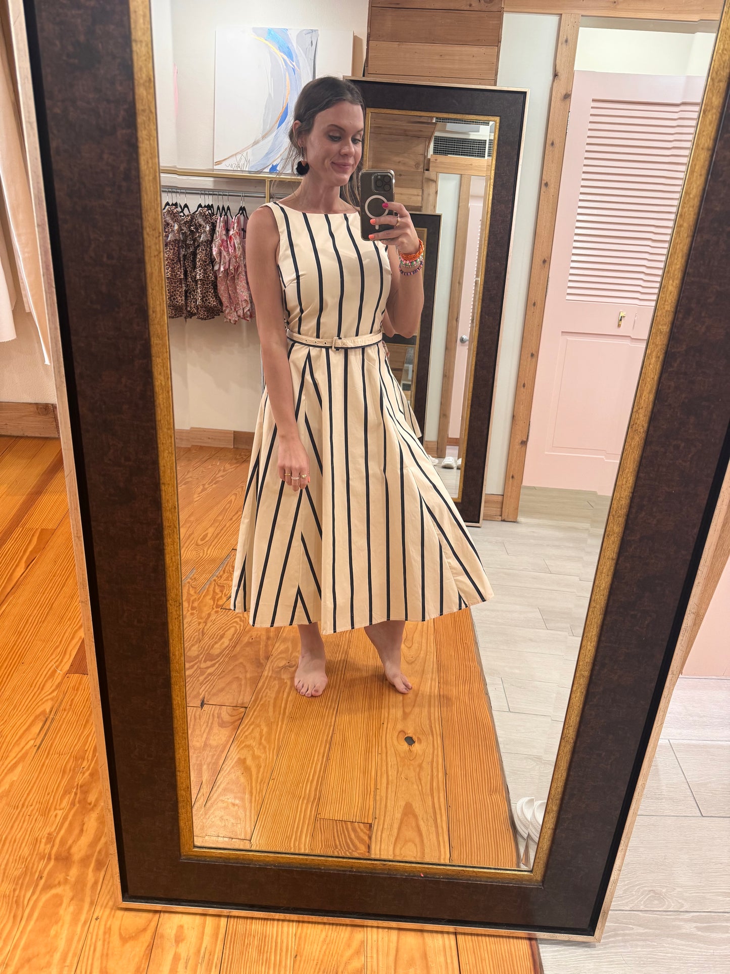 Pinstripe Poise Midi Dress