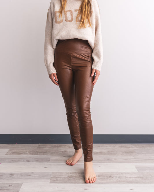 No Bad Angles Whiskey Textured Leather Leggings