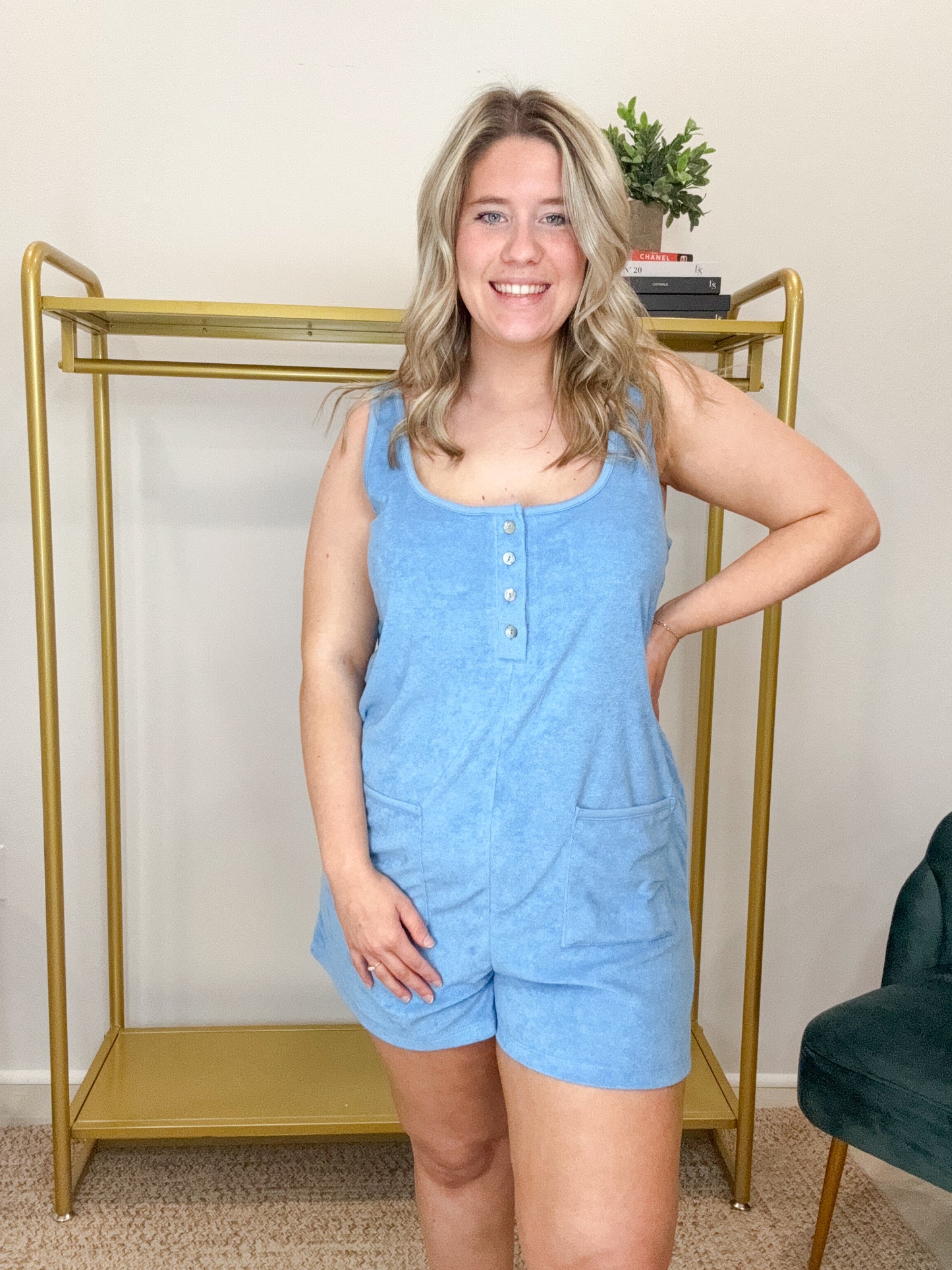 Brighter Days Terry Romper Salty Blue