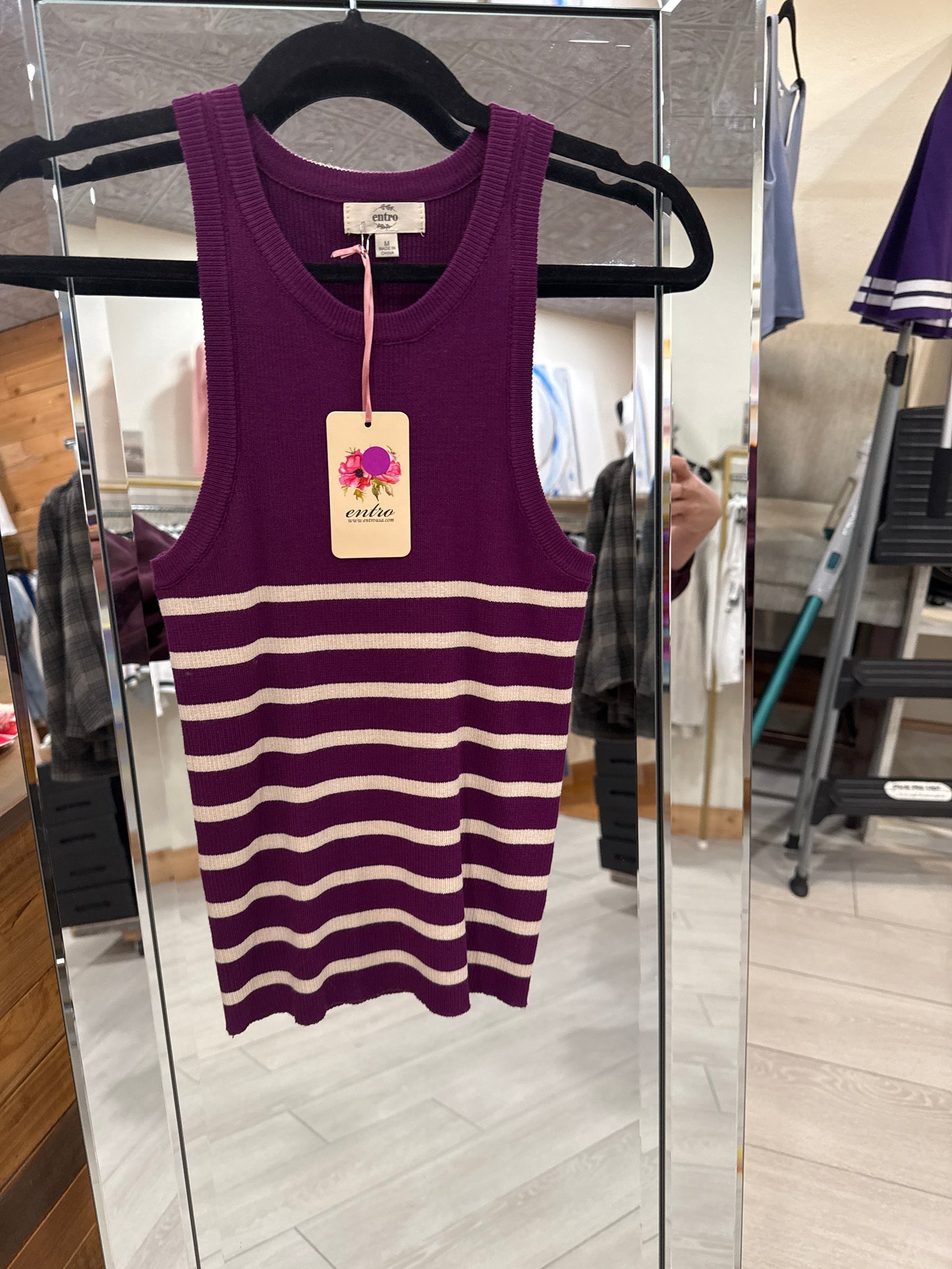 Cream and Purple Striped Tank