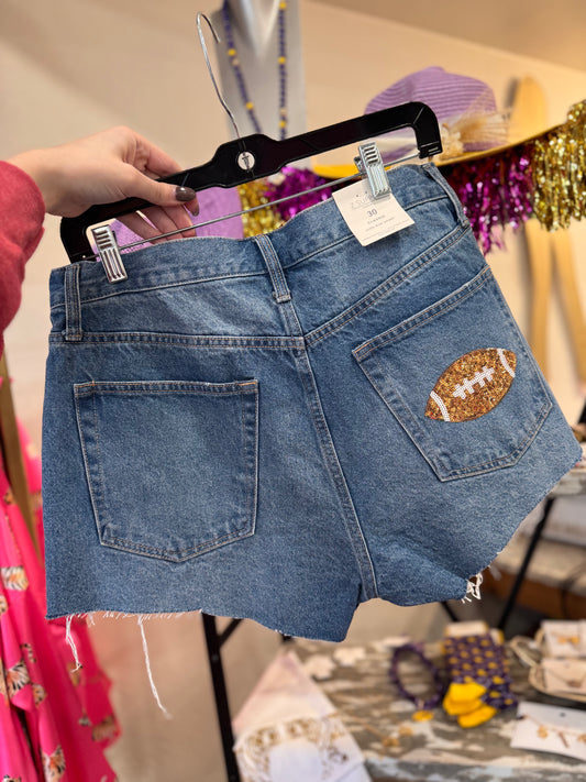 Classic High Rise Denim Short Vintage Indigo - FOOTBALL PATCH