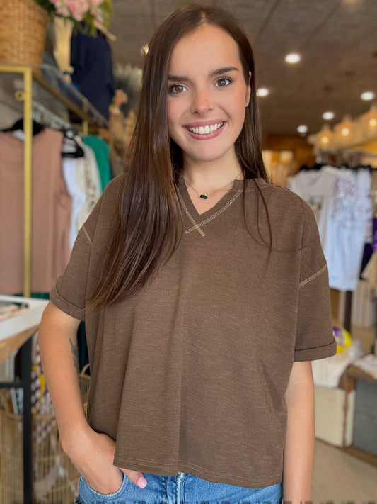 Mocha Mist Cuff Sleeve Top