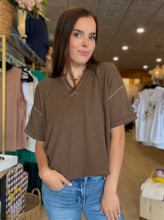 Mocha Mist Cuff Sleeve Top