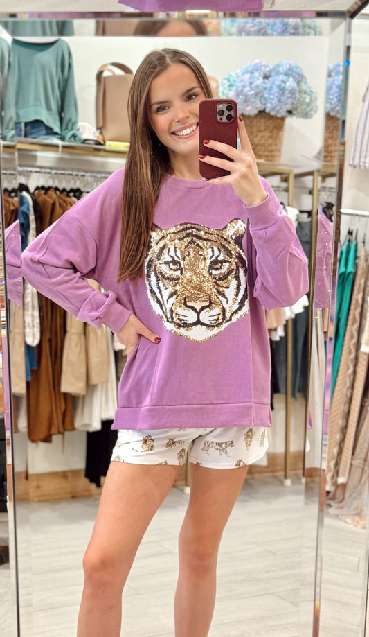 Tiger Face Sequin Sweatshirt