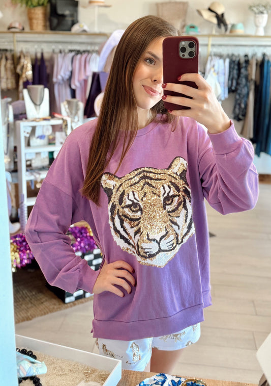 Tiger Face Sequin Sweatshirt