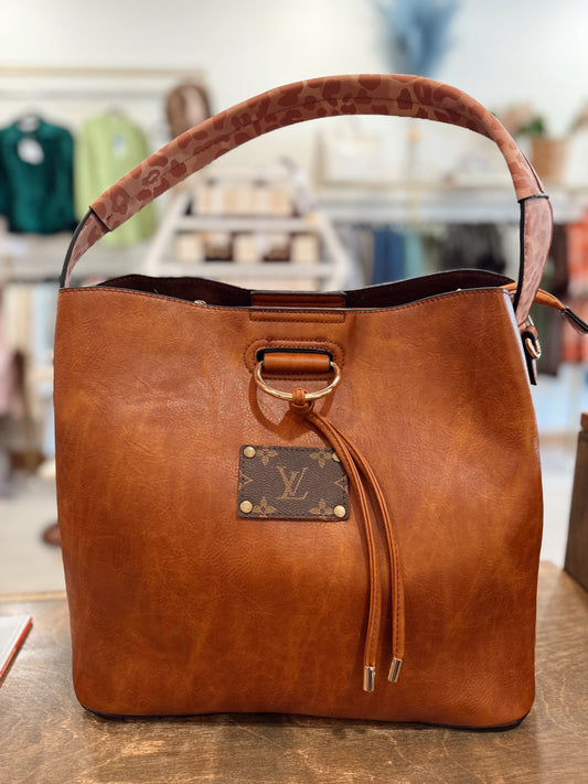 LV Cognac Leopard Trim Bag