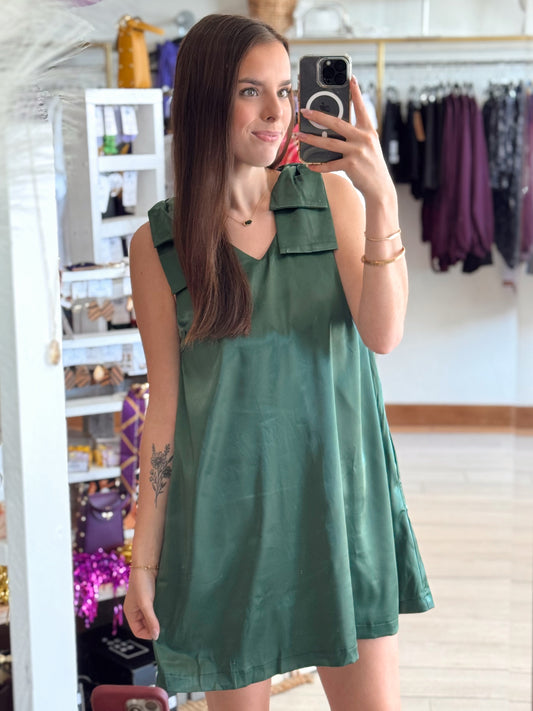 Evergreen Satin Mini Dress