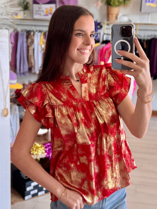 Golden Ember Ruffle Top