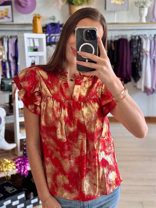 Golden Ember Ruffle Top