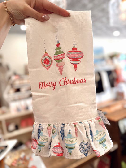 Merry Ornament Ruffle Tea Towel