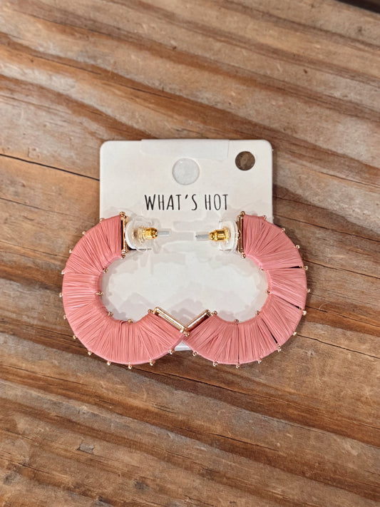 Blush Pink Raffia Wrap Earrings