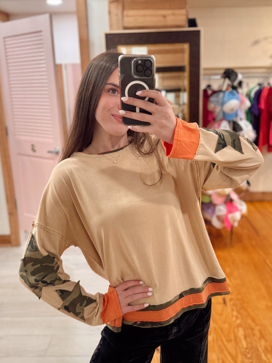 Soft Edge Camo Top - Taupe