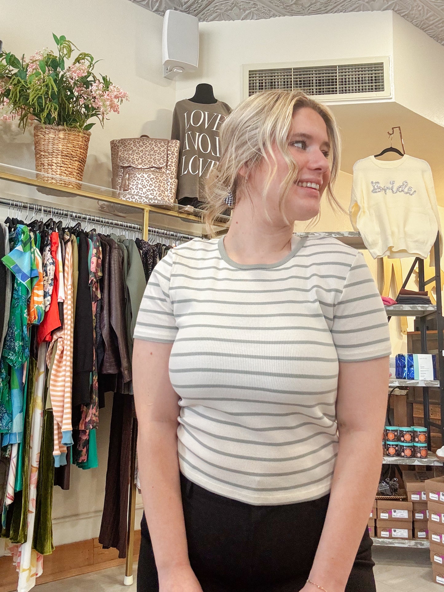 Sage Green Striped Tee