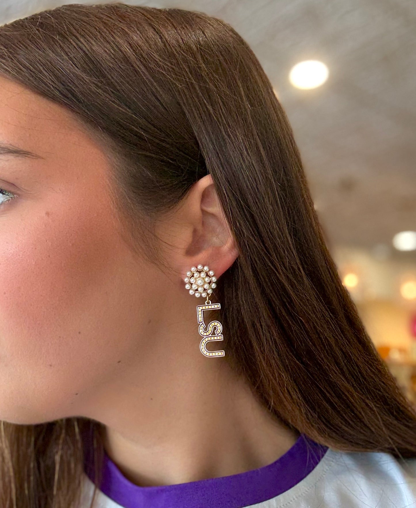 LSU Tigers Pearl Drop Earrings