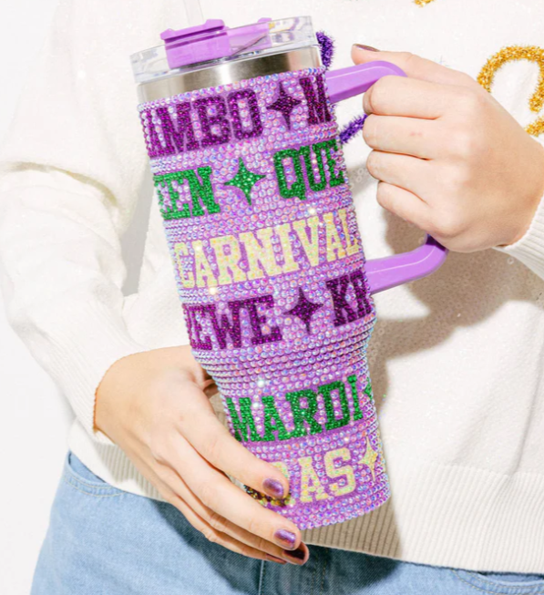 Rhinestone Mardi Gras Tumbler