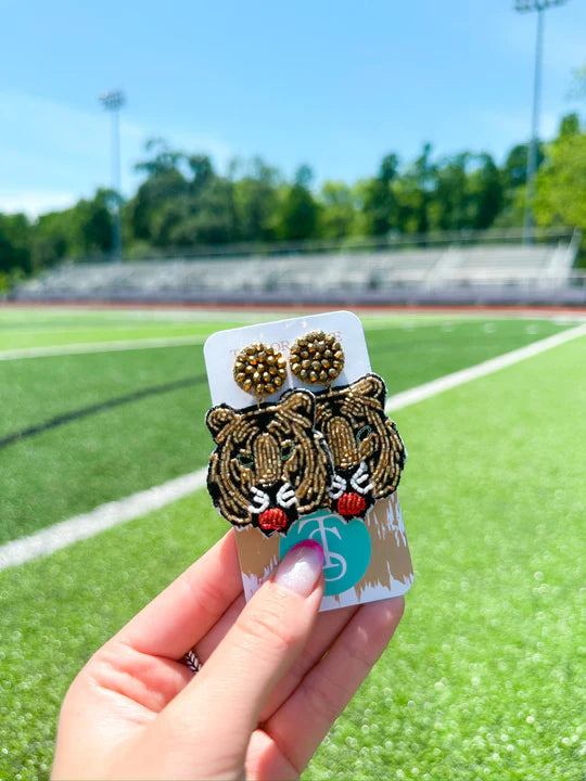 Beaded Tiger Head Earring