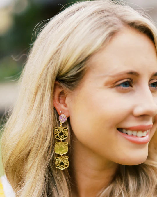 Triple Tiger Head Drop Earrings