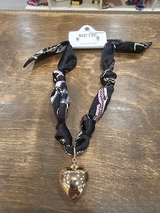 Black with heart scarf necklace