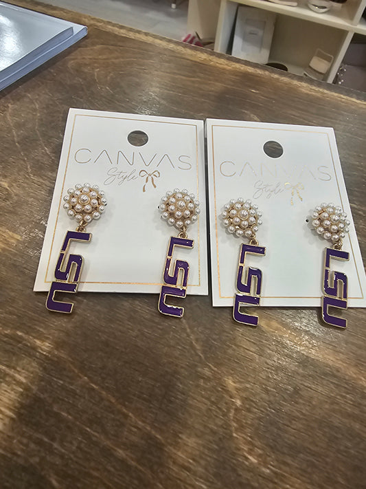 LSU Tigers Pearl Drop Earrings
