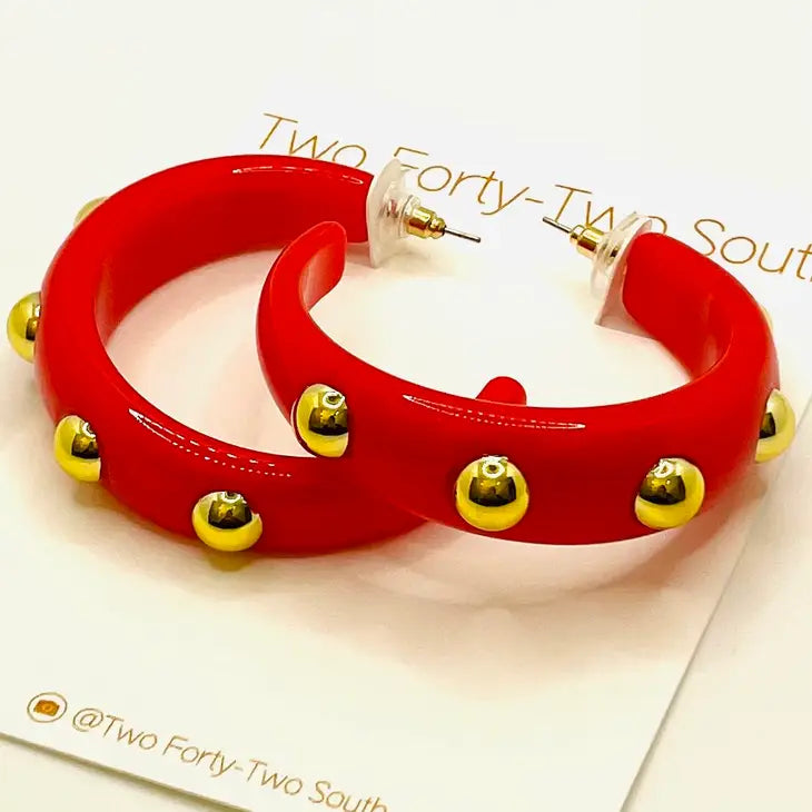 Too Much Time Red Studded Hoop